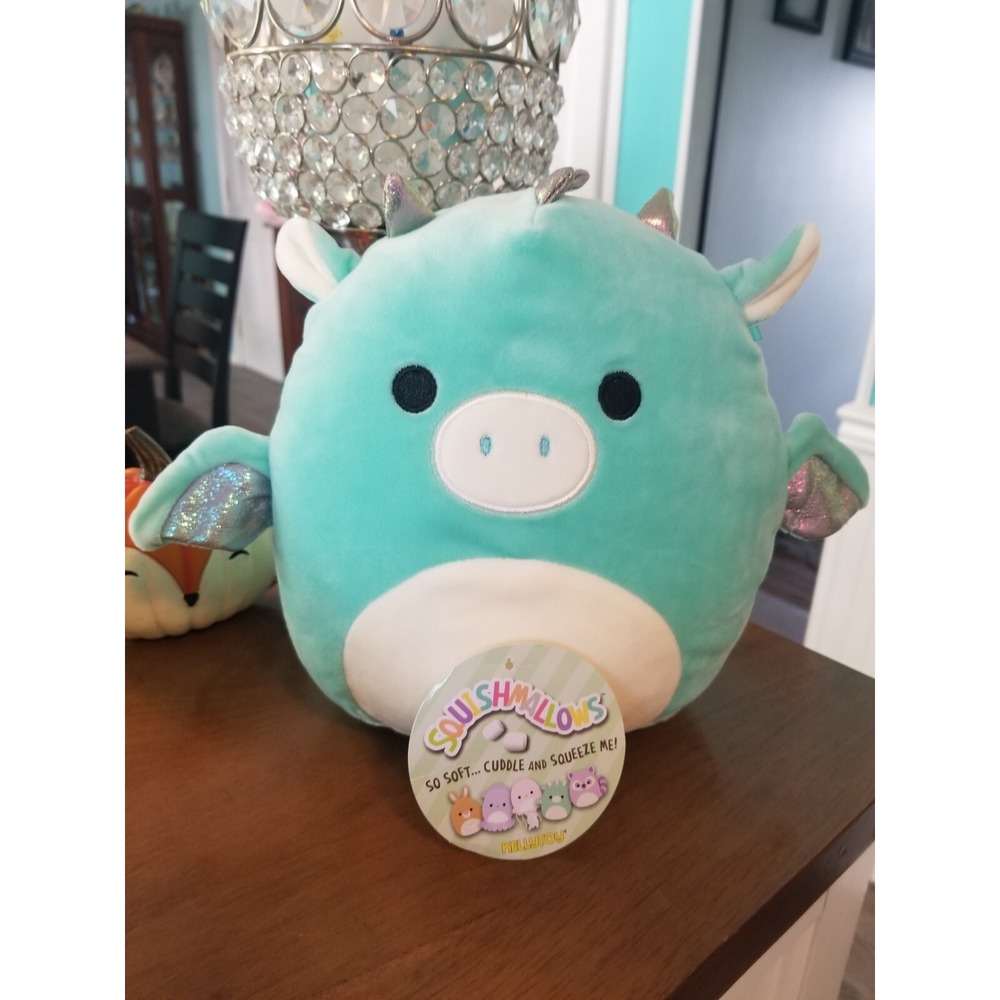 NWT Squishmallows 2019 8" Miles the Teal Blue Dragon W/ Sparkly Ears